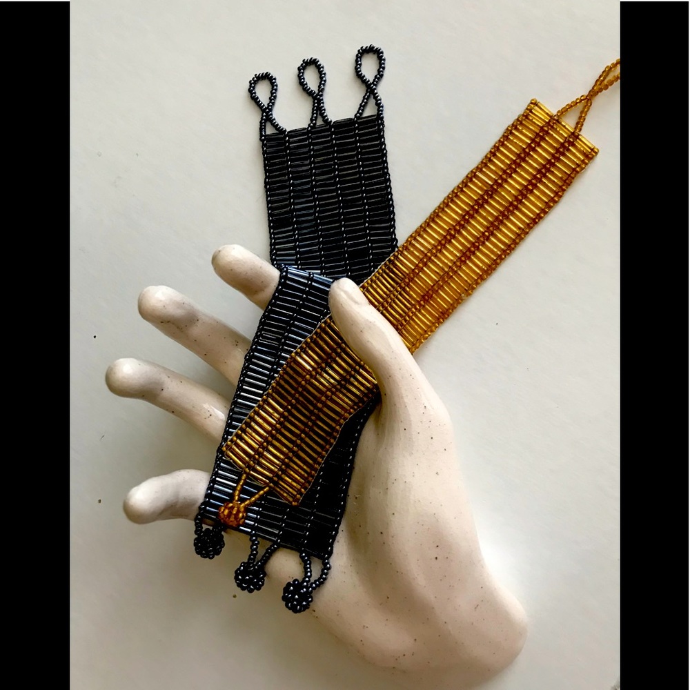 💍Beaded Bracelets Graphite & Gold (Lot of 2) NEW